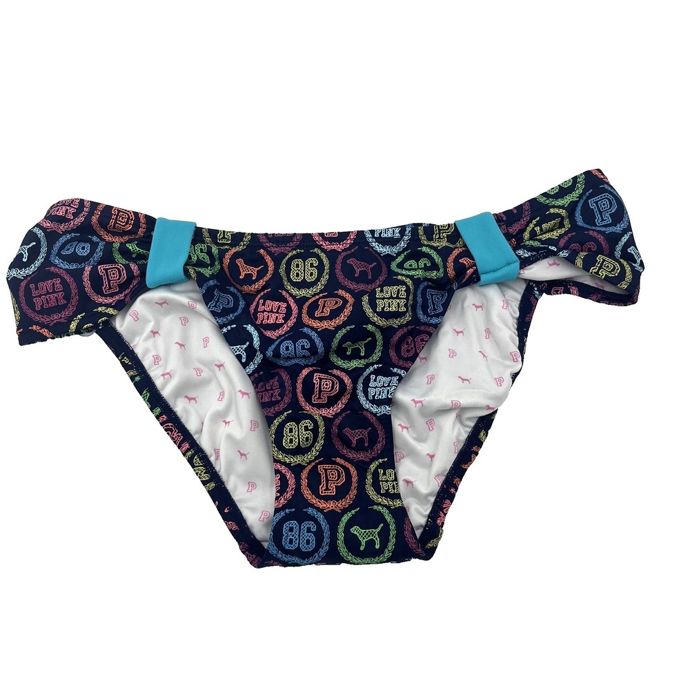 Victoria's Secret Pink Bikini Ties Bottom Blue Combo Black Medium